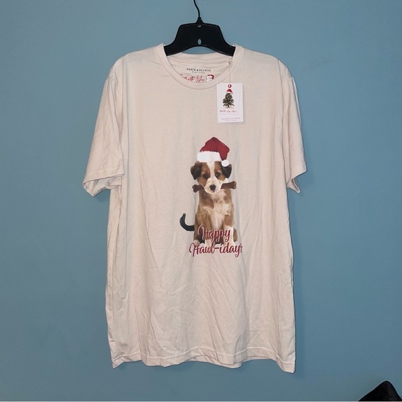 Denim & Flower Christmas Dog Graphic T-Shirt Size Large - Picture 1 of 7